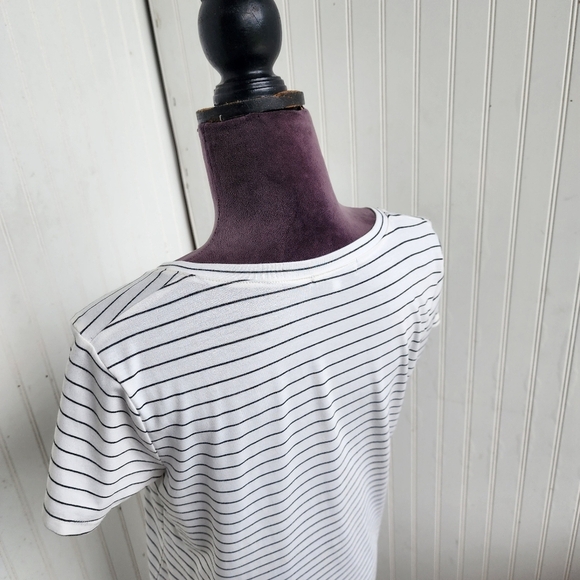 Another Love Womens Shirt Hi Low Dress Ctretch Short Sleeve White Black Stripe M - Picture 6 of 11